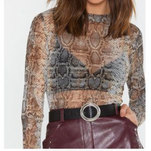 Nasty Gal "Snake It" Sheer Mock Neck Crop Top